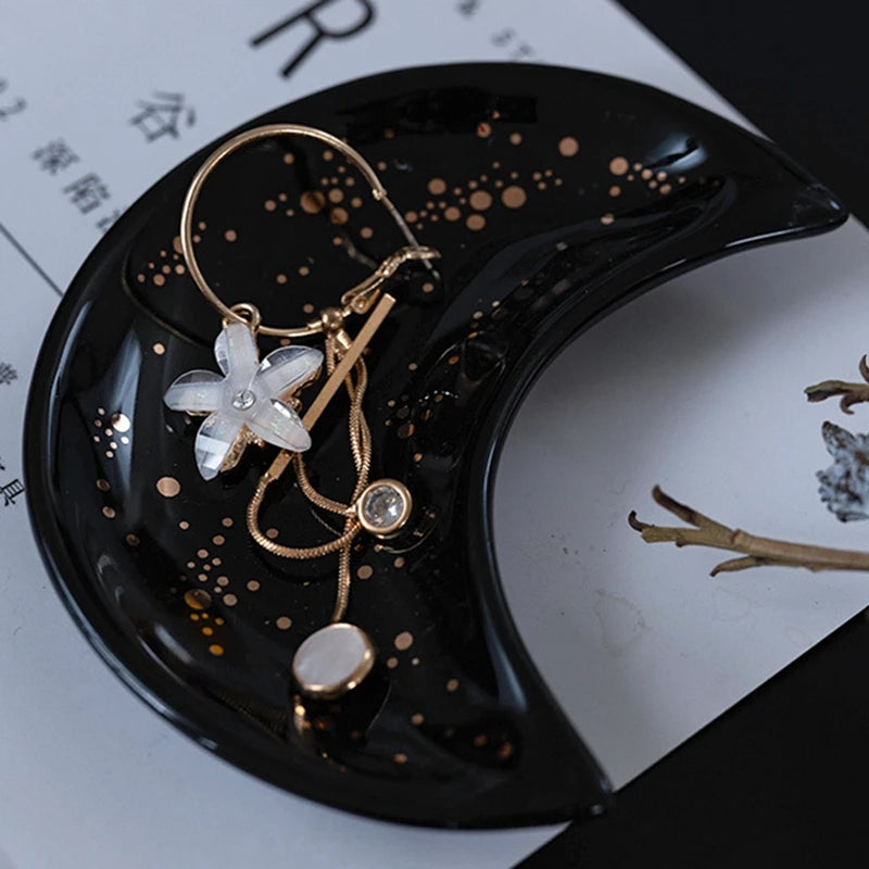 Nordic Ceramic Moon Shape Small Jewelry Dish Earrings Necklace Ring Storage Plates Fruit Dessert Display Bowl Decoration Trays