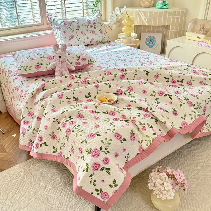 1pc Quilted Bedspread for Beds Thick Blanket for Bed Single/Queen/King Size Flower Printed Quilted Bed Cover Soft Bedspreads