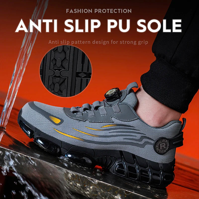 Rotating Button Man Lightweight Breathable Safety Shoes