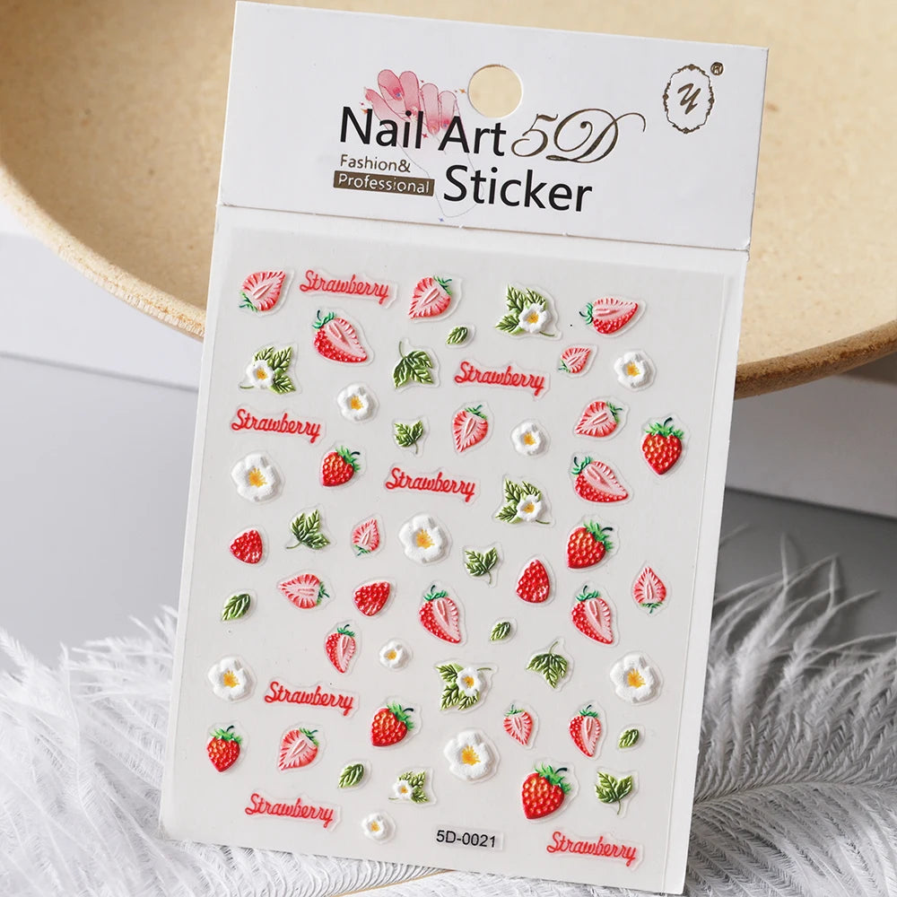 5 D Macron Flower/Fruit Nail Charms Sticker