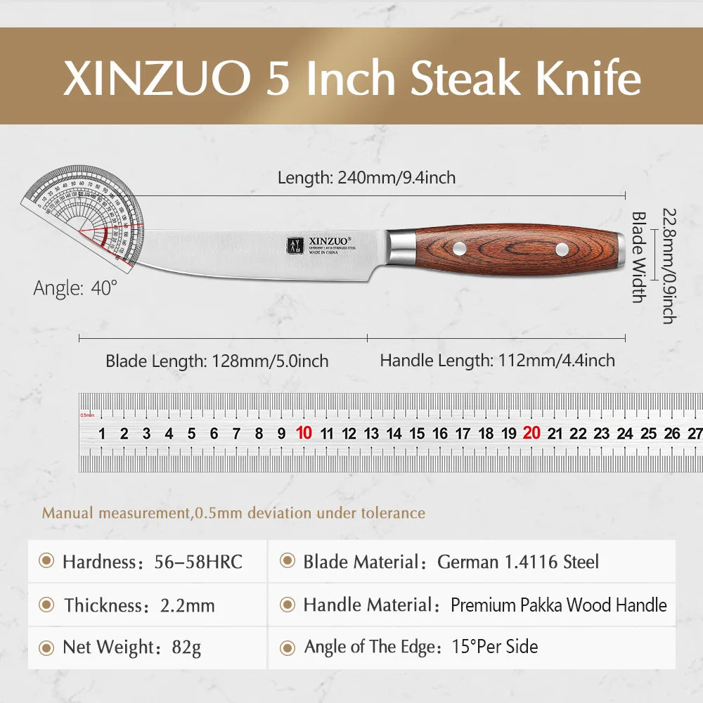 XINZUO 1/4 PCS Steak Knives Set DIN 1.4116 Stainless Steel Kitchen Multipurpos Knife Perfect For Western Restaurant Knife Dining