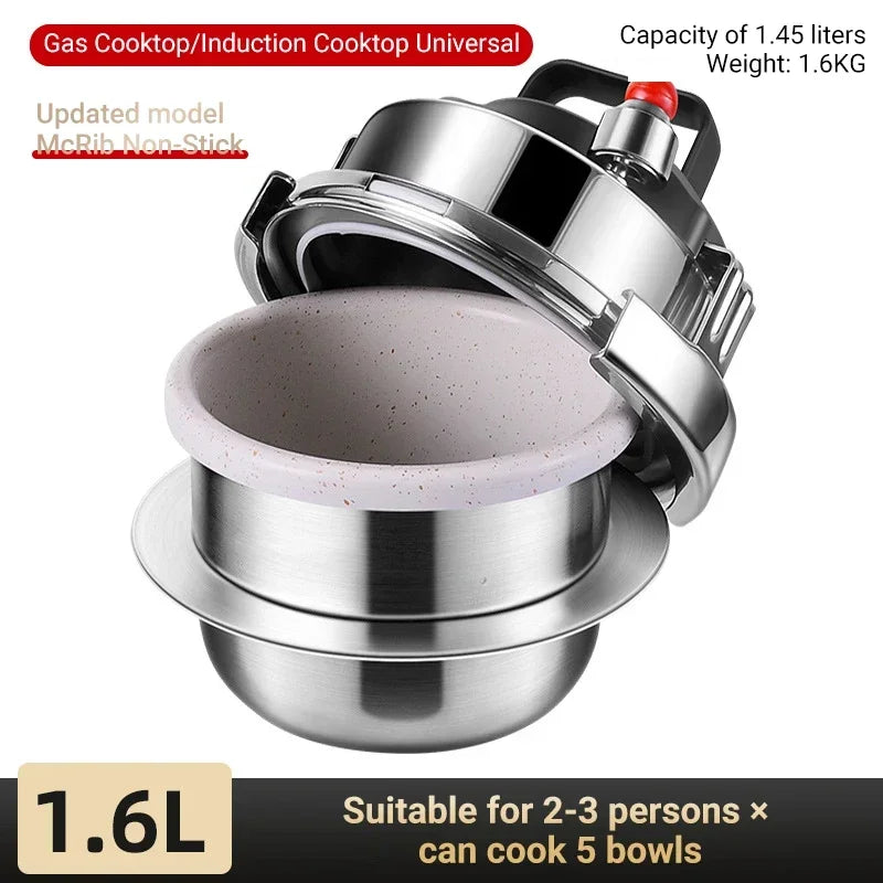 0.8-2L Outdoor Camping Small Pressure Cooker 304 Stainless Steel Portable Rice Cooker for Kitchen Cooking Tool Pressure Cooker