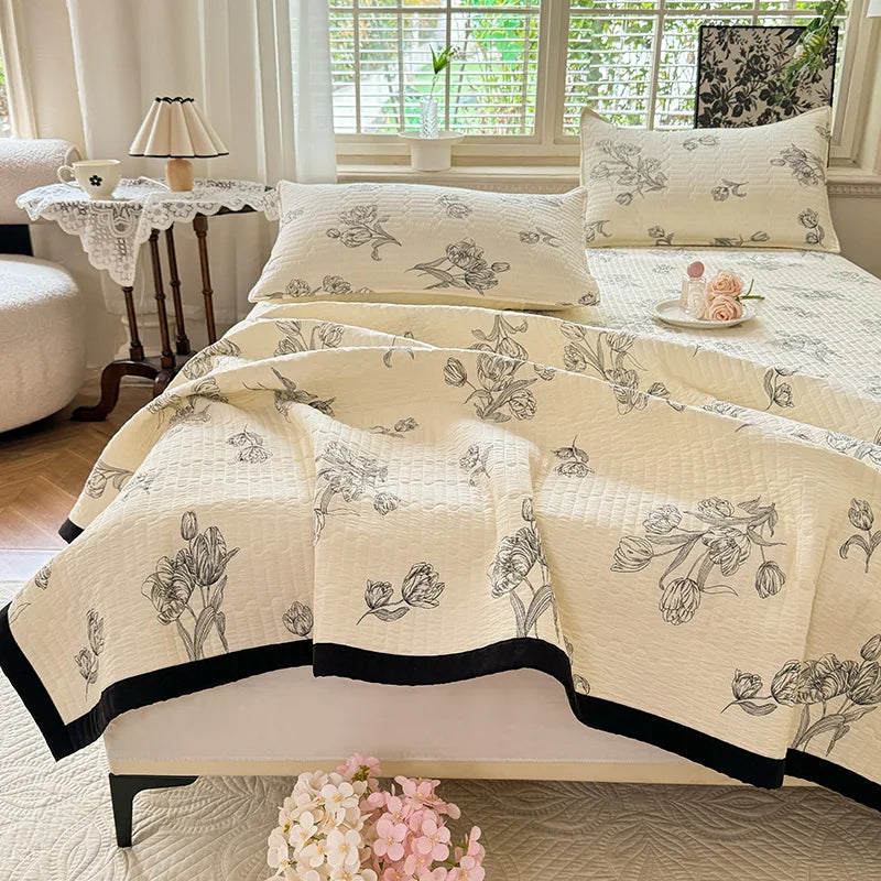 1pc Quilted Bedspread for Beds Thick Blanket for Bed Single/Queen/King Size Flower Printed Quilted Bed Cover Soft Bedspreads
