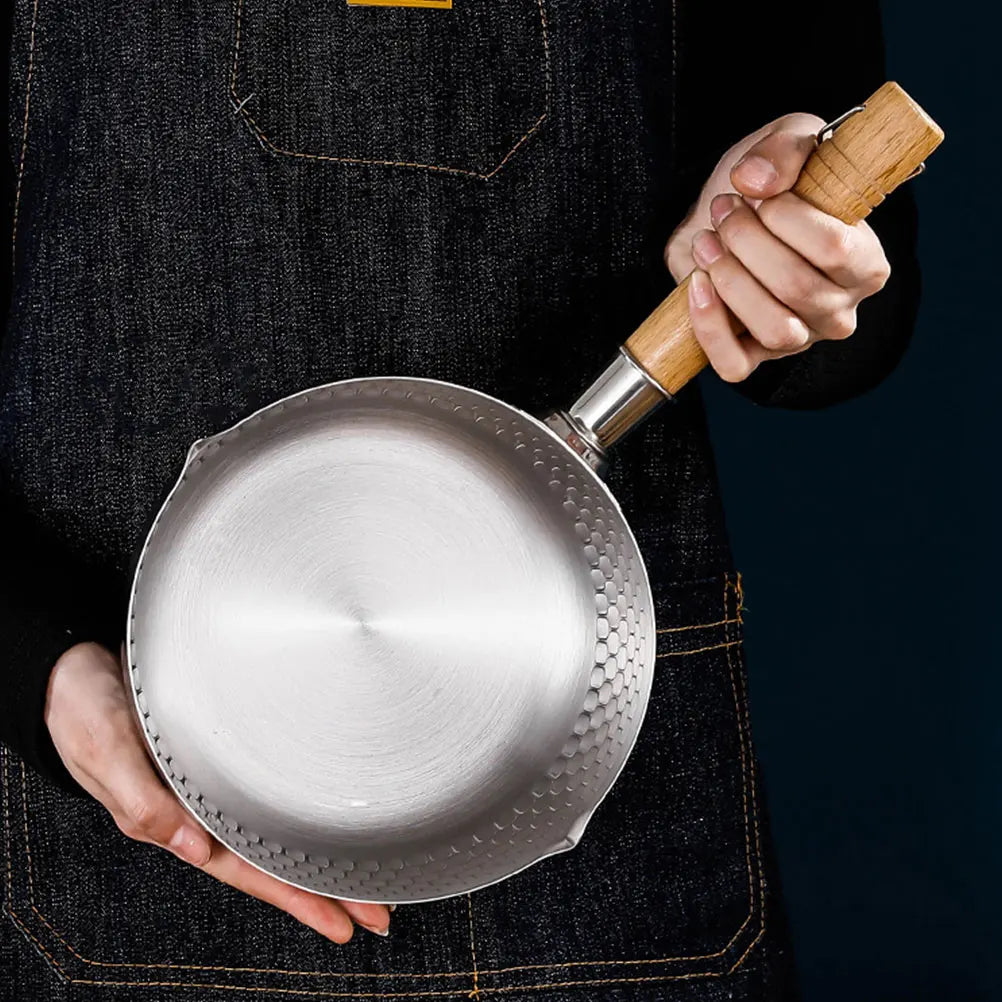 Wooden Handle Soup Pot Stainless Steel Cooking Pot With Lid For Milk Noodle Sauce Baby Food Thickened Stew Pan Kitchen Cookware