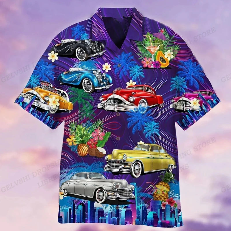 Beach Style Car Graphic Shirts For Men