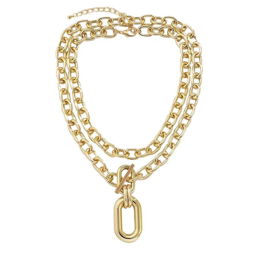 Fashion Exaggerated Multi-layer Metal Buckle Necklace