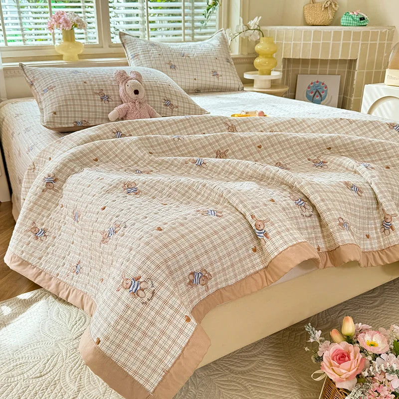 1pc Quilted Bedspread for Beds Thick Blanket for Bed Single/Queen/King Size Flower Printed Quilted Bed Cover Soft Bedspreads