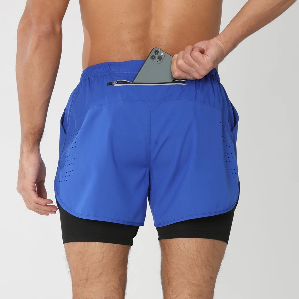 Men's breathable double-layer 2-in-1 fitness shorts