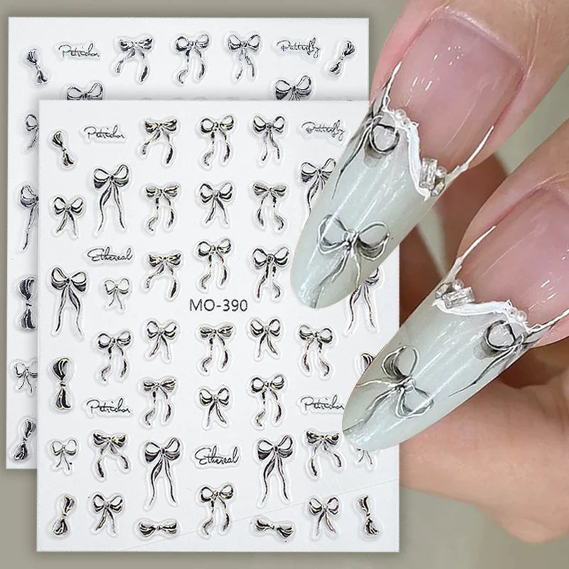 3 D White Bow knot Flower Nail Art Sticker