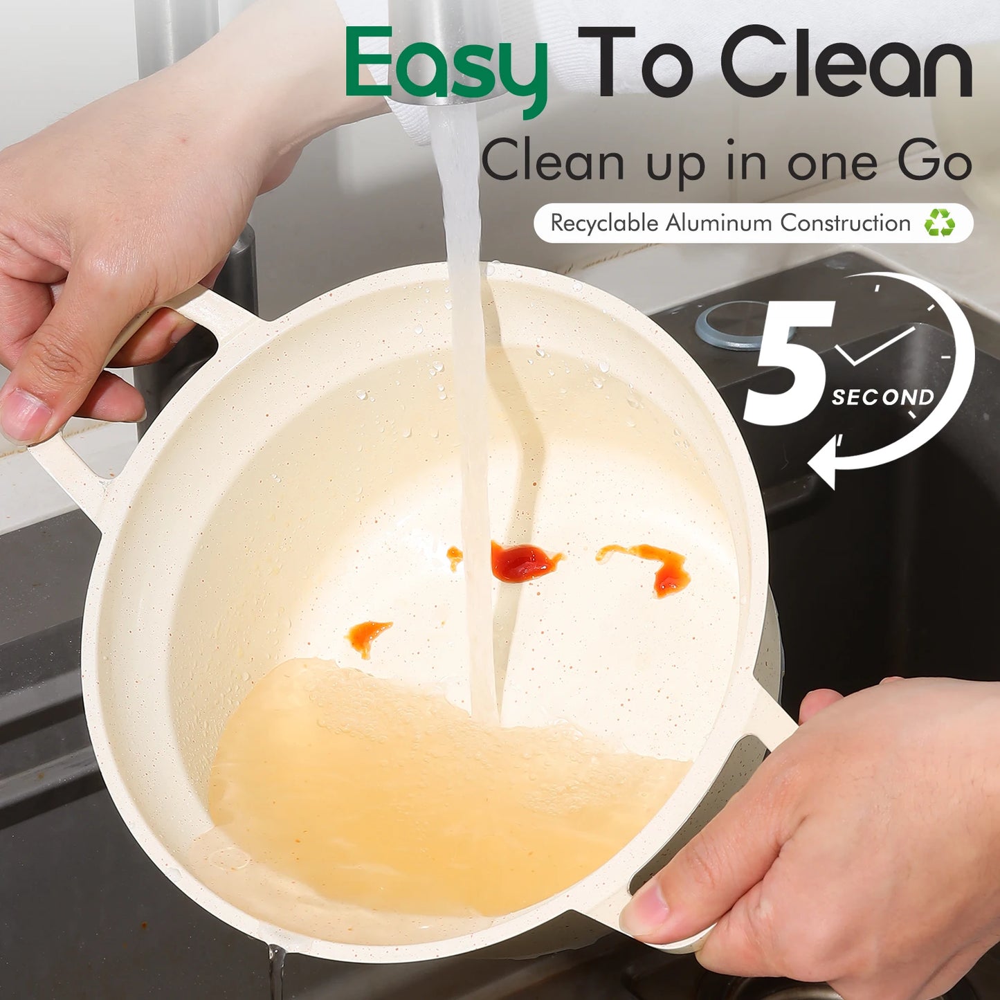 DONNOR Induction Cookware Pot Set 10 Piece, Dishwasher Safe Non-stick Cooking Pots, Ceramic Coated with Lid, Easy To Clean