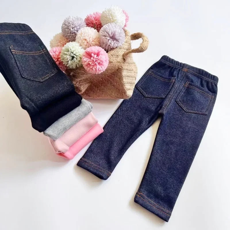 Children's Thin velvet Elastic Belt Jeans