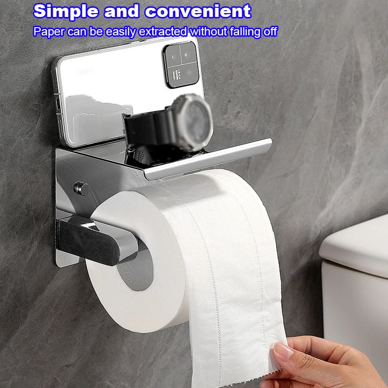 Toilet Paper Holder Wall Mount Kitchen Towel Storage Organizer Wall Roll Paper Phone Shelf Holder Home Bathroom Accessories