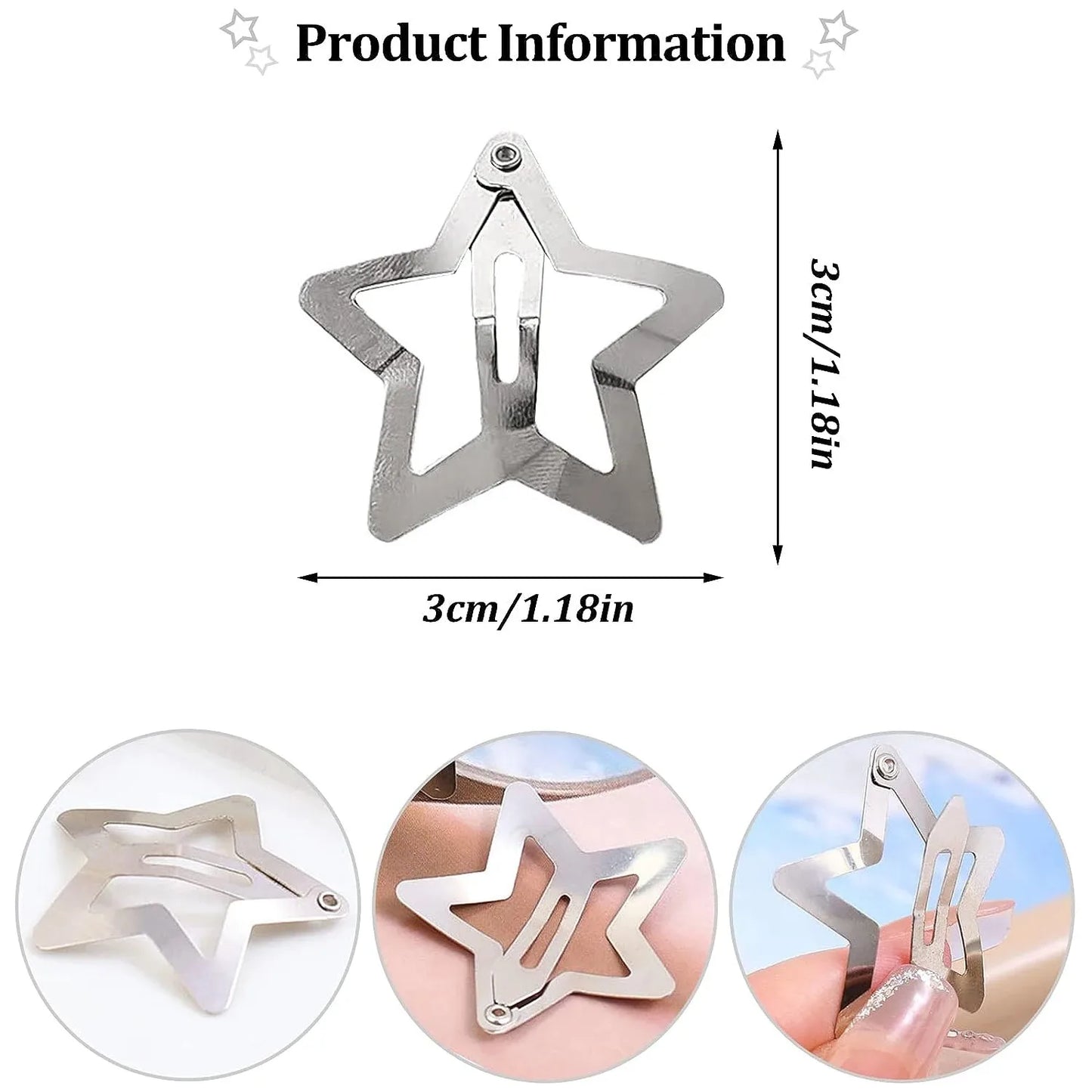 Star Hair Metal Snap Clip Hairpins