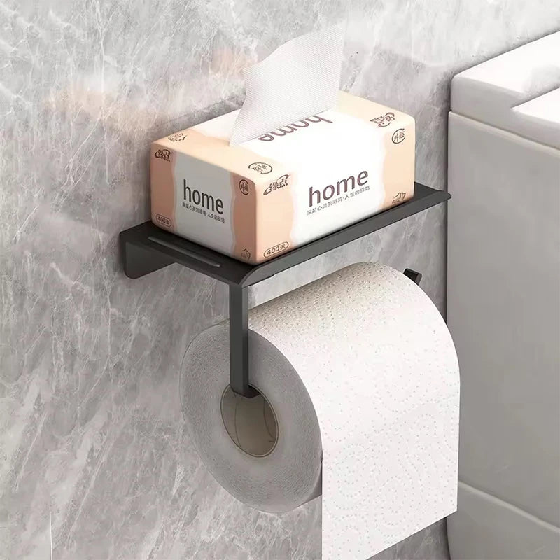 Wall-Mounted Roll Paper Rack Phone Storage Toilet Paper Holder Plastic Storage Rack Kitchen Towel Holder Bathroom Supplies