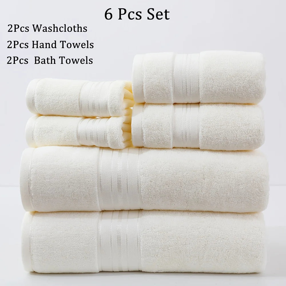 6pcs Bath Towels Set Cotton 2pcs Washcloths 2pcs Hand Towels 2pcs Bath Towels Absorbent Quick-drying Soft for Bathroom Hotel