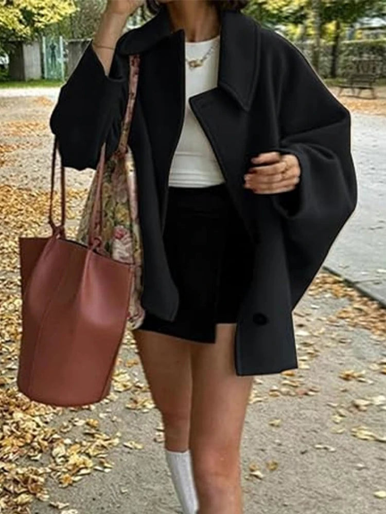 Women's Oblique Button Lapel Double Pocket Warm Jacket