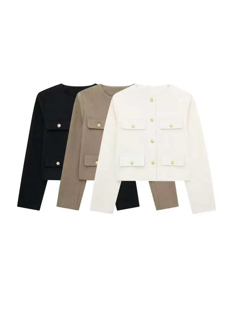 Women's Golden Button Jacket Chic Tops