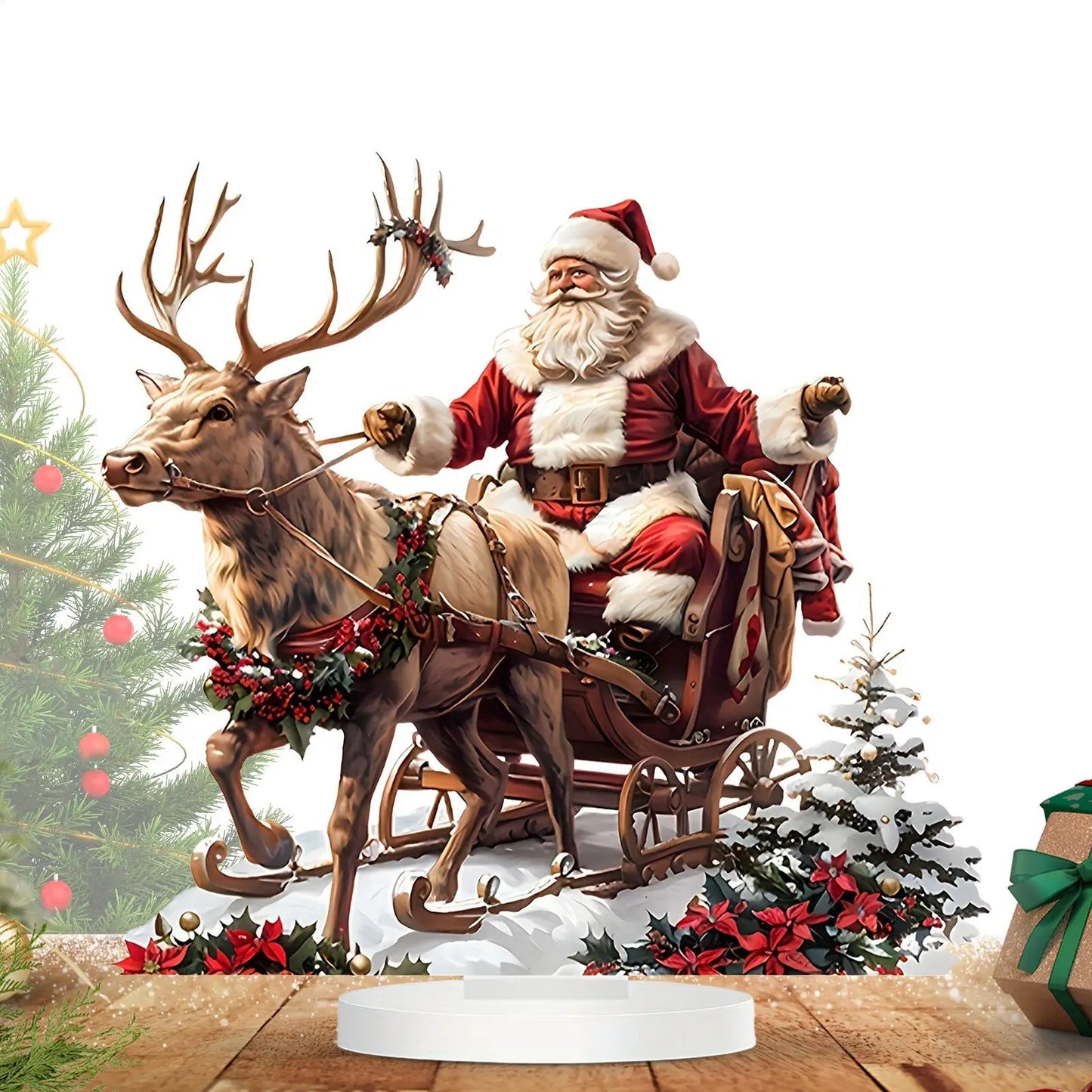 Santa Claus and Reindeer Sled Tabletop Decoration