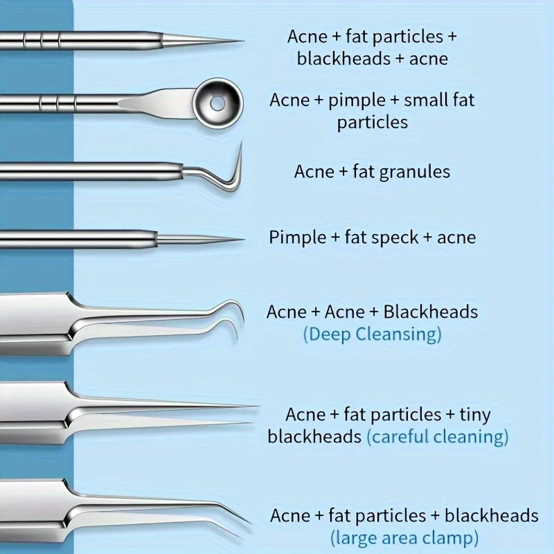 Stainless Steel Blackhead Removal Kit, Blemish and Acne Bottle Tool for All Skin Types, 8-Pack
