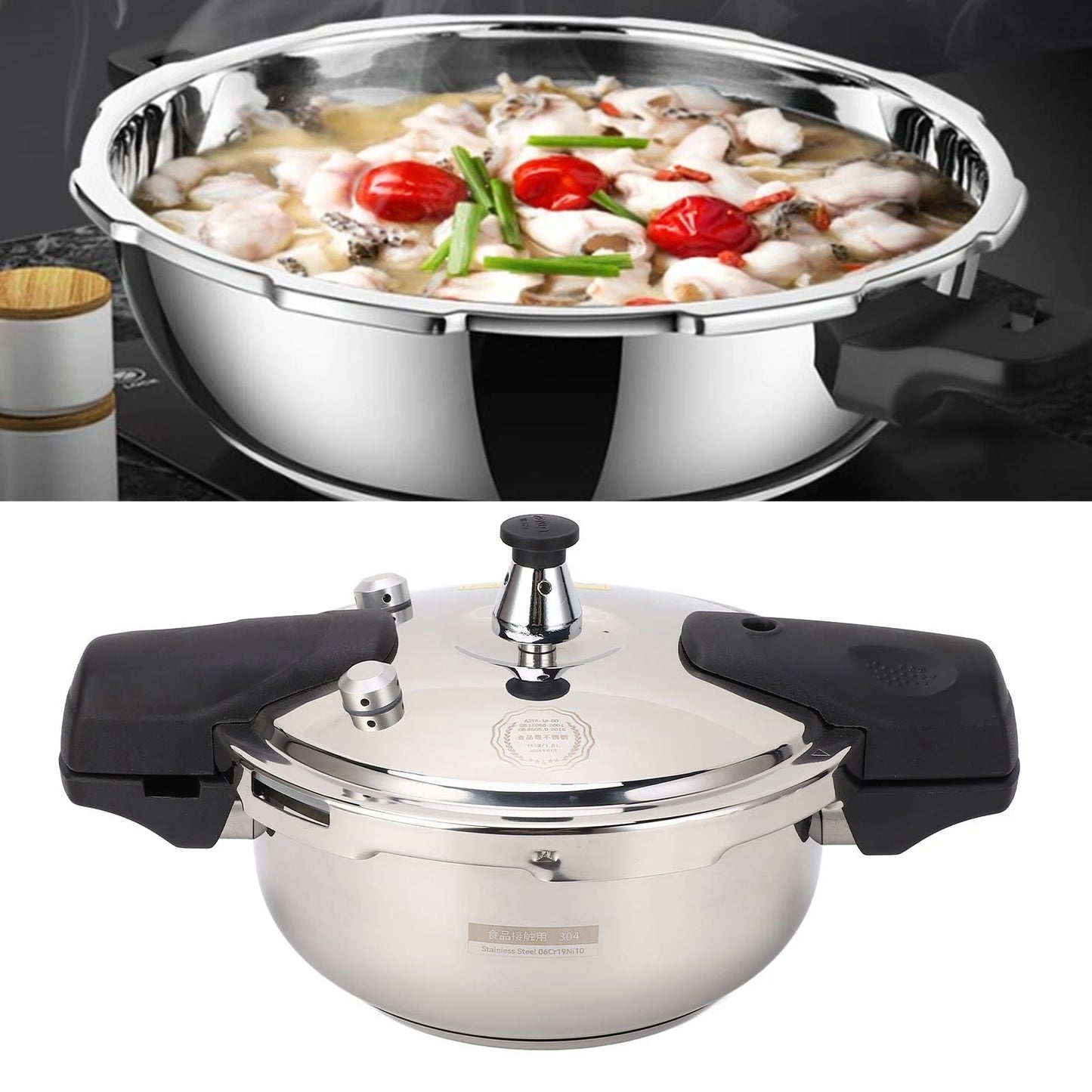 Stainless Steel Mini Pressure Cooker Safe Explosion Proof 1.8L 1.8 Liter Pressure Cooker Oyster Fish Head Pot for Gas Stove Indu