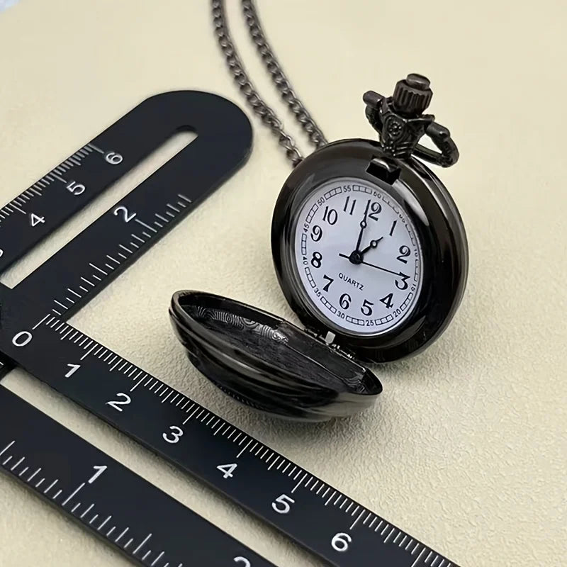 Gothic Design Raven Pocket Watch With Necklace Alloy