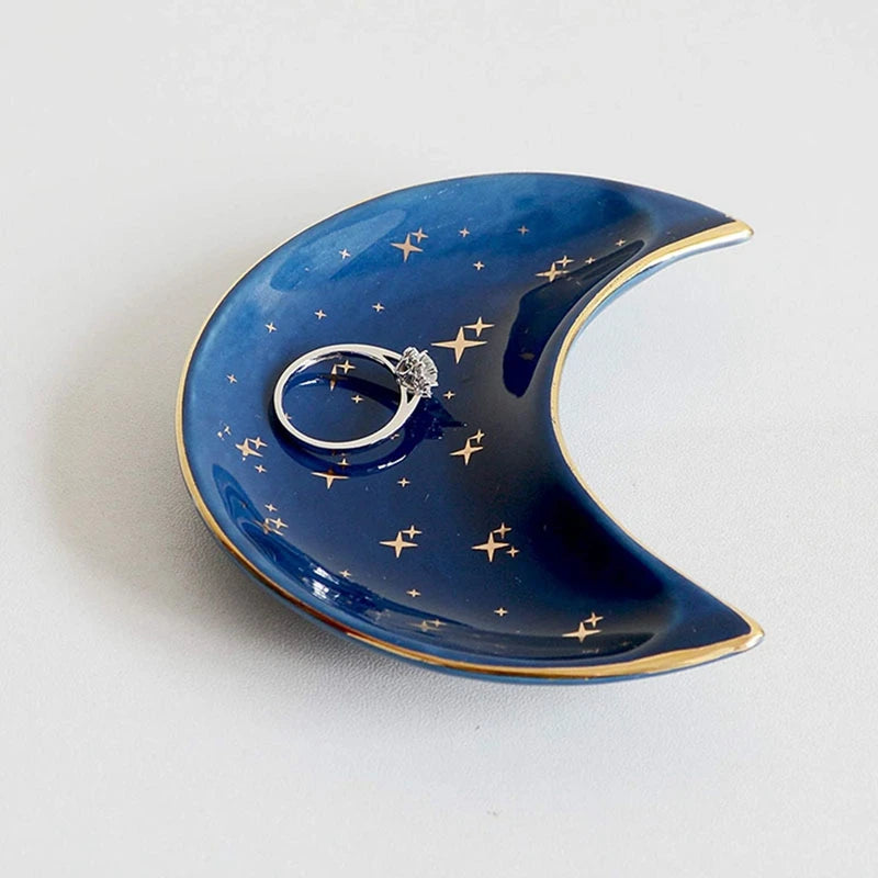 Nordic Ceramic Moon Shape Small Jewelry Dish Earrings Necklace Ring Storage Plates Fruit Dessert Display Bowl Decoration Trays
