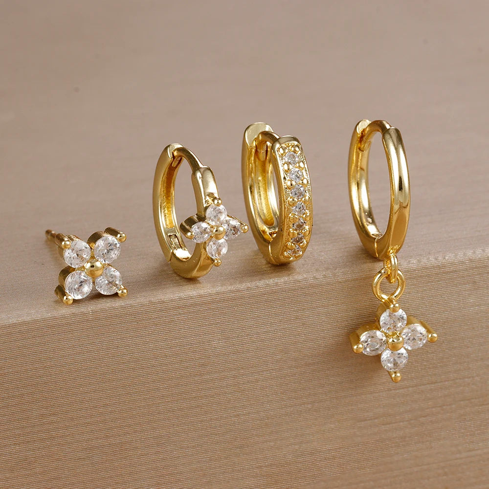 Cubic Zircon Flower Hoop Earrings