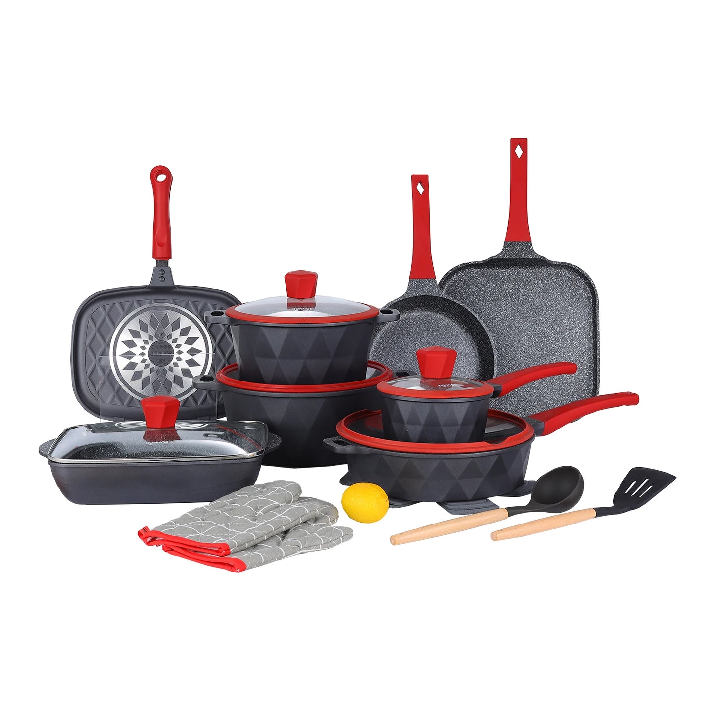 DONNOR 21pcs Pots and Pans Set Medical Stone Cookware Sets Non Stick Induction Cooker Natural Gas Kitchen Cookware Set