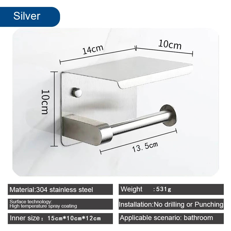 Toilet Paper Holder Wall Mount Kitchen Towel Storage Organizer Wall Roll Paper Phone Shelf Holder Home Bathroom Accessories