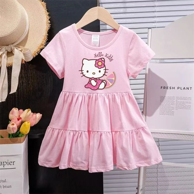 Children Hello Kitty Printed Cartoon Princess Dresses