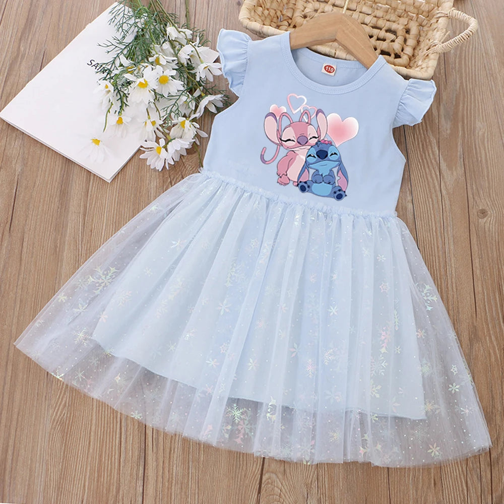 Kid Flying Sleeves Lilo Stitch Sequin Dress