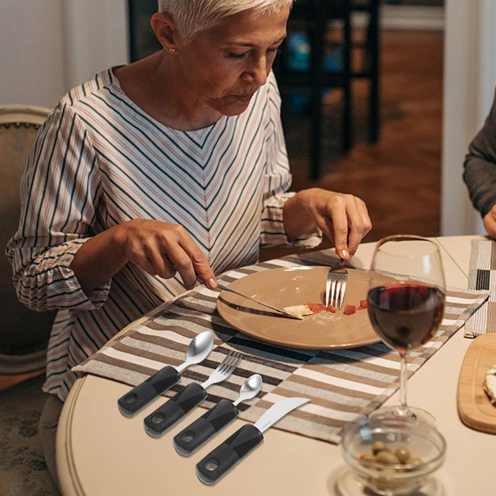 Soft rubber Handle Anti-Shake Adaptive Tableware Disabled Elderly stainless steel Knife Fork Spoon Rehabilitation Food Aid Set