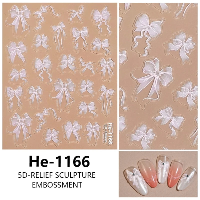 3 D White Bow knot Flower Nail Art Sticker