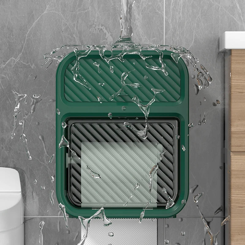 Wall Mounted Toilet Paper Holder Adhesive Mount No Drill Bathroom Tissue Dispenser Kitchen Paper Towel Organizer Storage Box