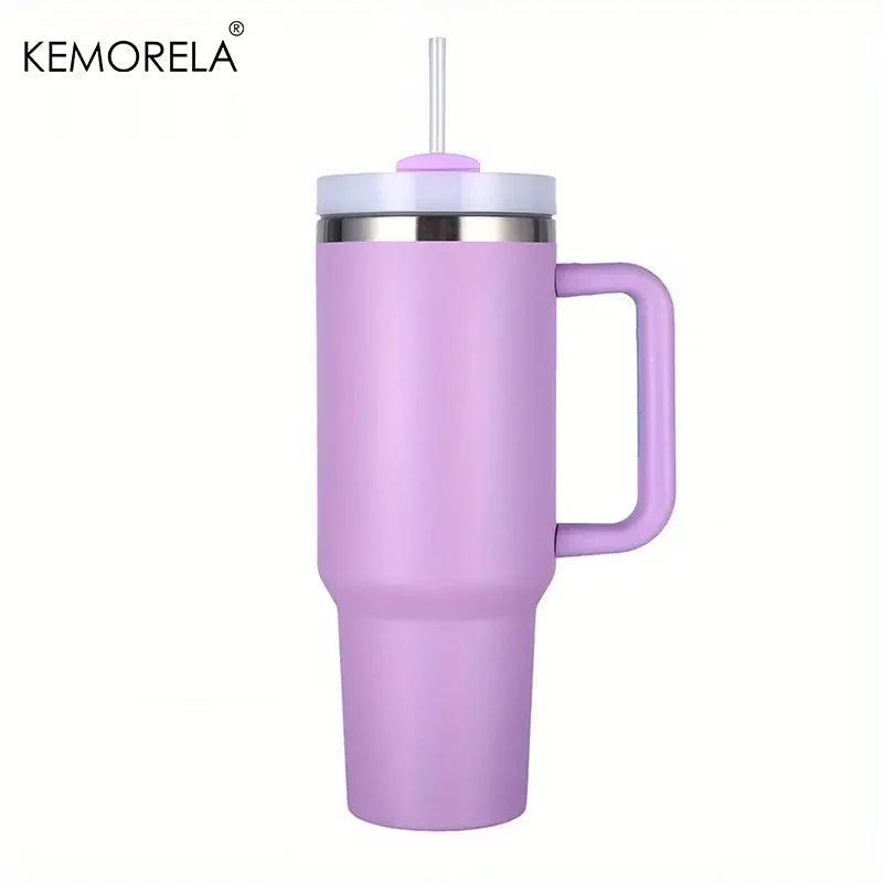 KEMORELA Tumbler With Handle Lid Straw Stainless Steel Water Bottle 887/1182ML Vacuum Thermos Cup Travel Car Coffee Mug