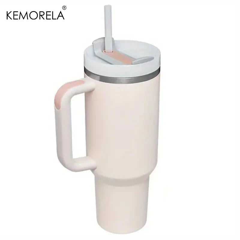 KEMORELA Tumbler With Handle Lid Straw Stainless Steel Water Bottle 887/1182ML Vacuum Thermos Cup Travel Car Coffee Mug