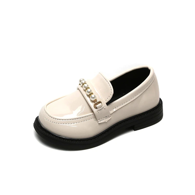 Leather Kids Fashion Pearls Beading Loafers