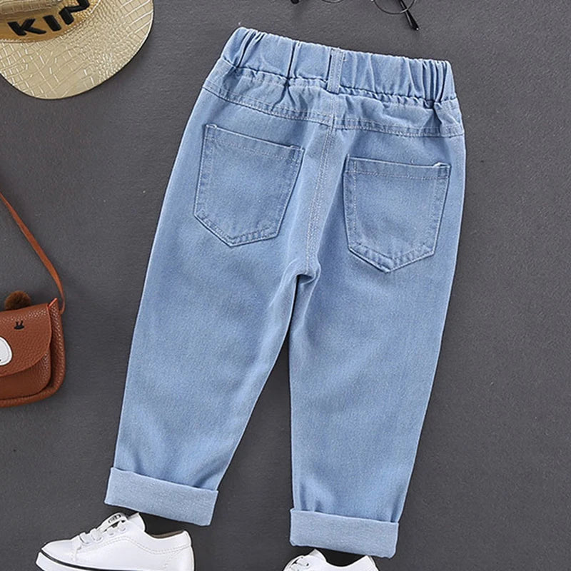 stylish Cotton Print Splice Stretch Denim Pants