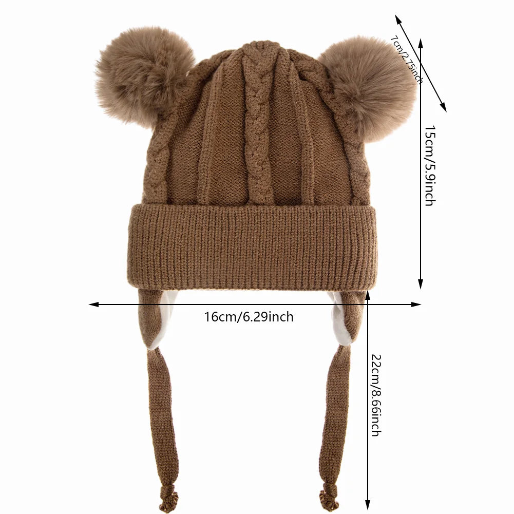 Cute Bear Ear puff Textured Knit Hats