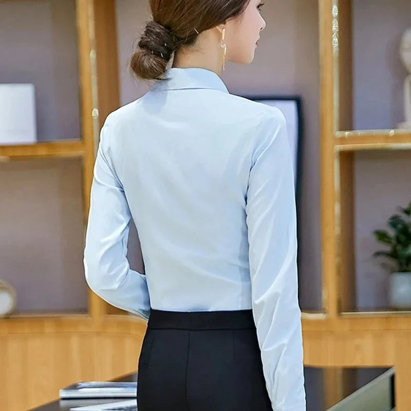 Elegant White Office Shirt Long Sleeve Blouse