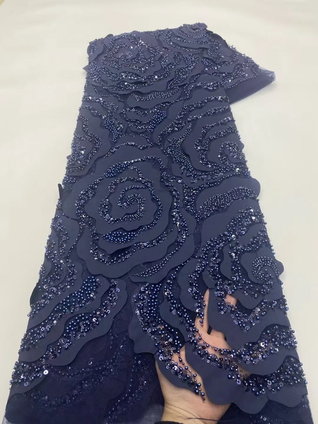 African Nigerian Groom Lace Fabric With Sequin,Hig-End Luxury Embeoidery,Heavy Fabric For Wedding Dress Party,Black