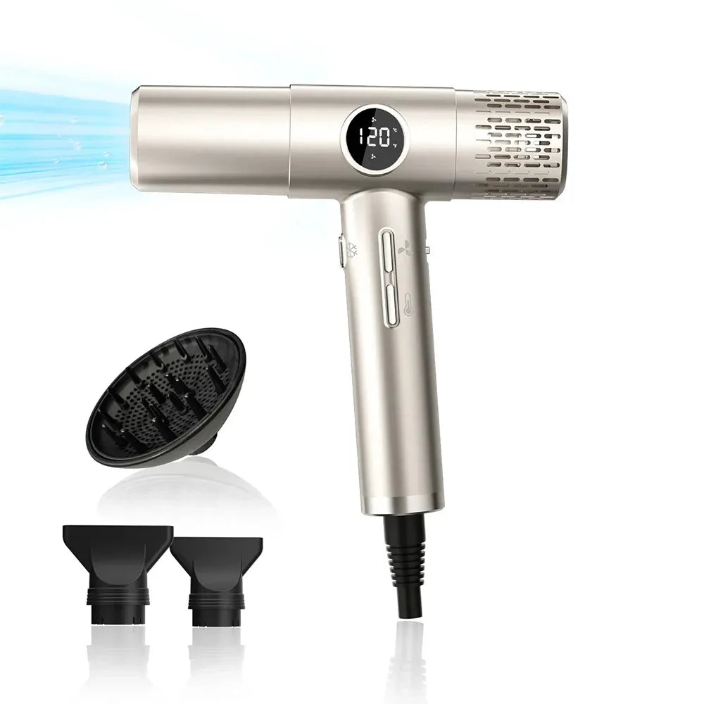 Professional 110000RPM High-Speed Hair Dryer Brushless Motor Negative Ionic Blow Dryer Fast Drying Low Noise with LCD Display