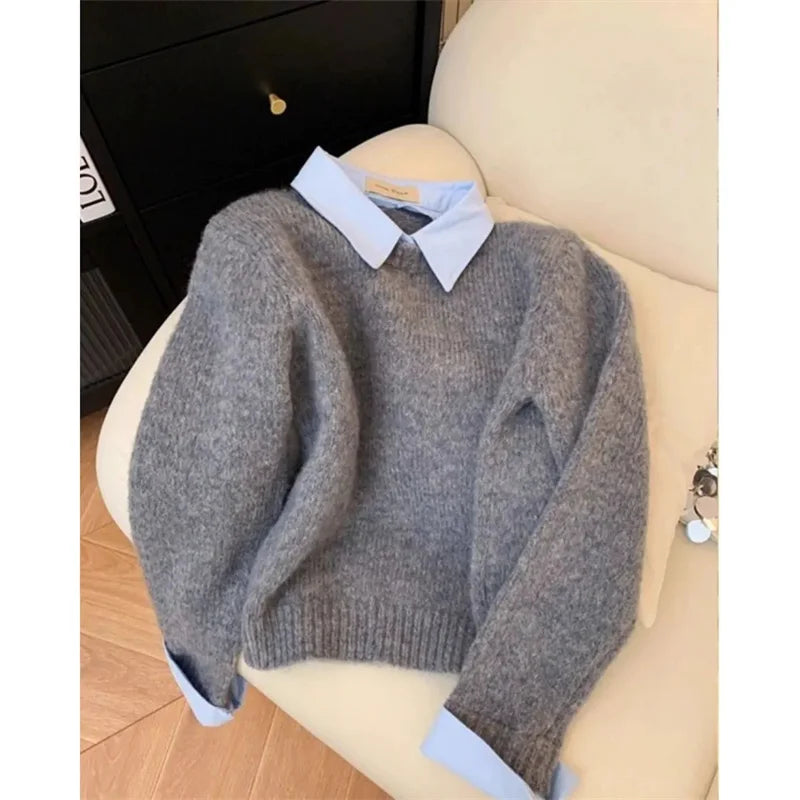 Women's New Knit Sweater With Flip Collar