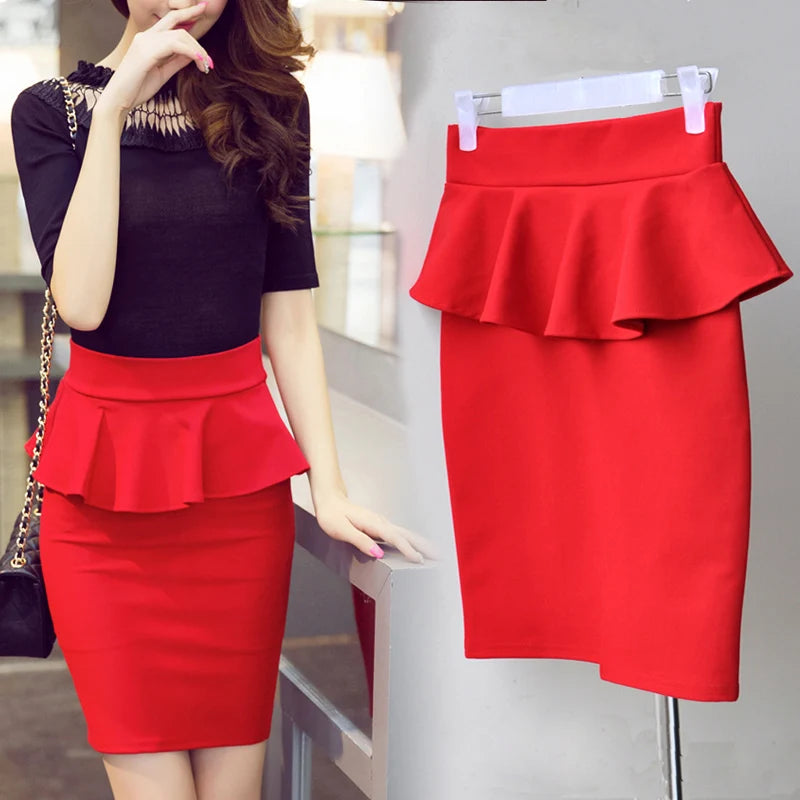 Women Ruffles Slim Stretch pencil Skirt
