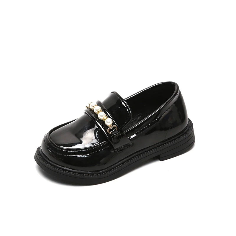 Leather Kids Fashion Pearls Beading Loafers
