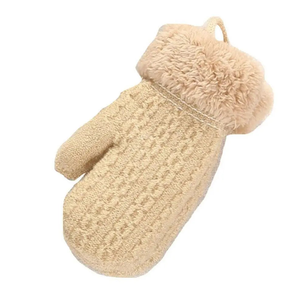 Warm Knitted Mittens with Neck String