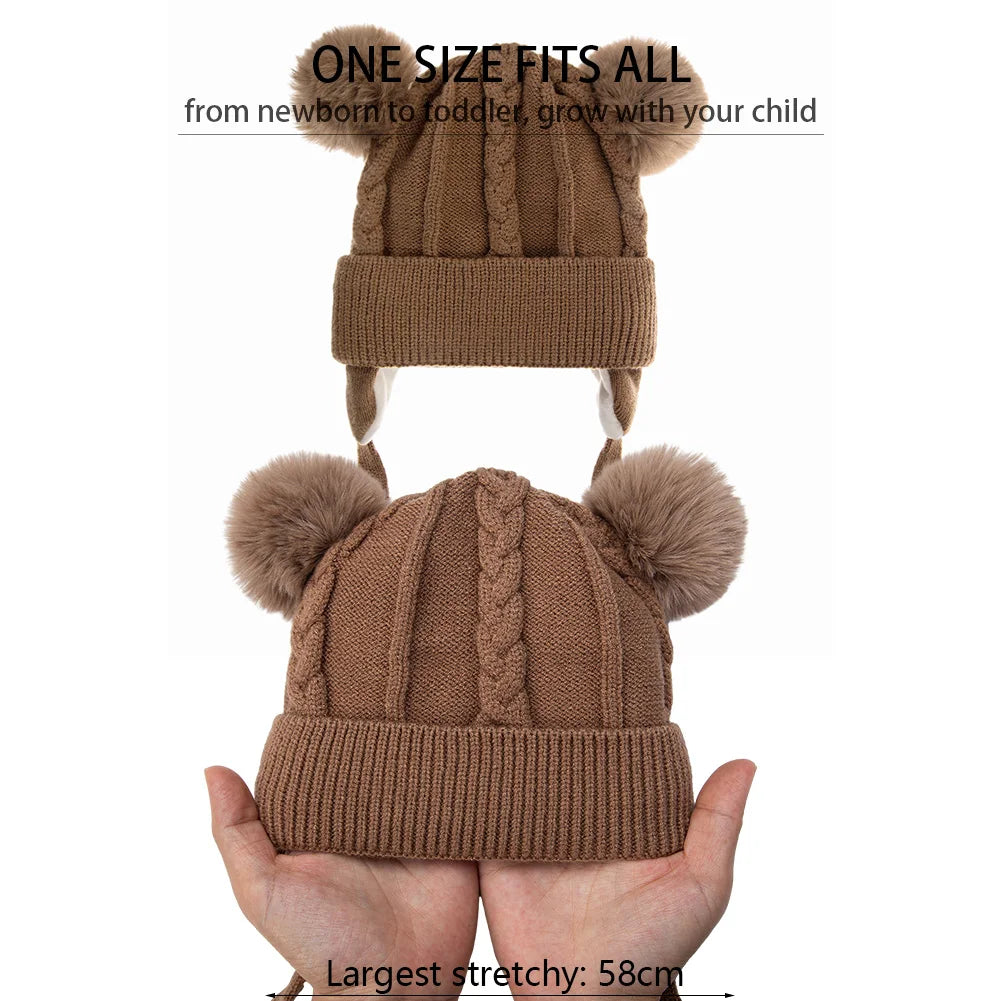 Cute Bear Earpuff Textured Knit Hat