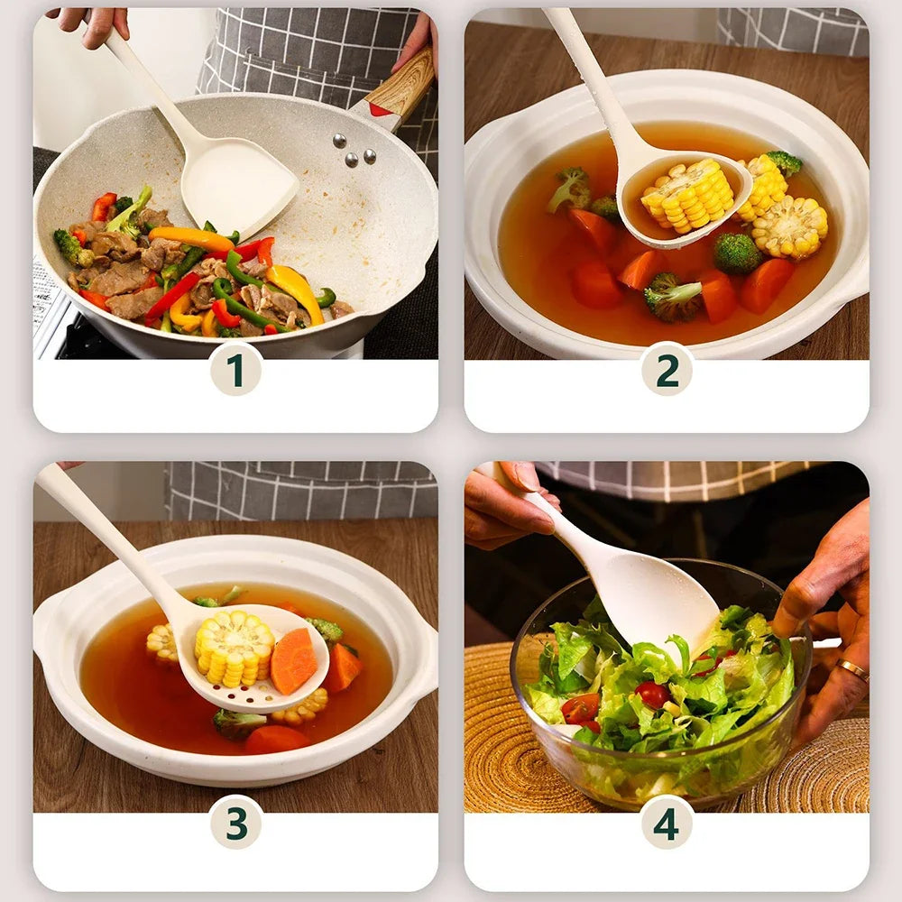 7Pcs Beige White Silicone Kitchenware Cooking Utensils Heat-resistant Spatula Turner Pasta Colander Shovel Kitchen Accessories