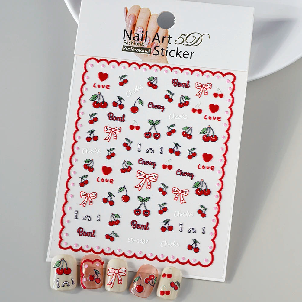 5 D Macron Flower/Fruit Nail Charms Sticker