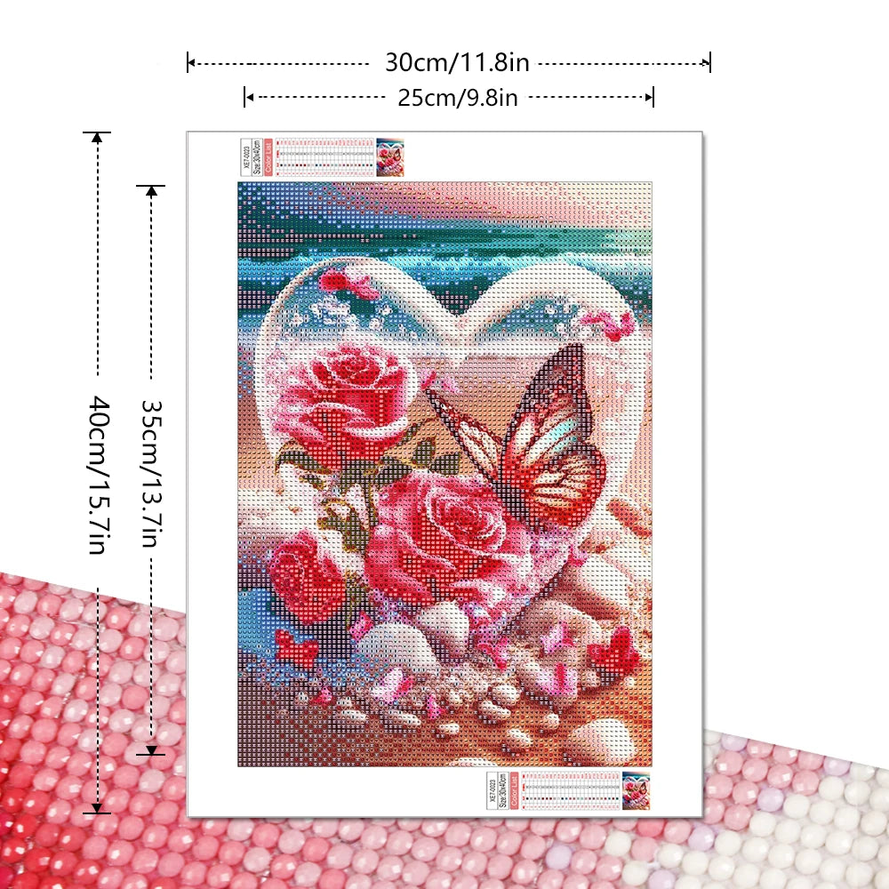 Butterfly Diamond Mosaic Rose Full Round Diamond Painting Seaside Heart Handicrafts 30x40cm